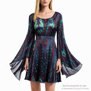 GUESS by Marciano Silk Dress Medium Abstract Print Flowing Statement Sleeves